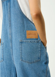 AFENDS LOUIS DENIM OVERSIZED OVERALLS BAGGY WIDE LEG WORN BLUE