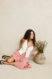 RHYTHM LOUISE TIE FRONT HALTER TOP WHITE