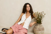 RHYTHM LOUISE TIE FRONT HALTER TOP WHITE