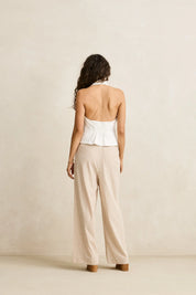 RHYTHM LOUISE TIE FRONT HALTER TOP WHITE