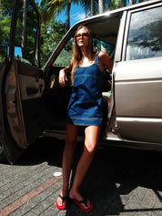 THRILLS LUCIANA DENIM MINI DRESS CLASSIC SUMMER FIT MID BLUE WASH