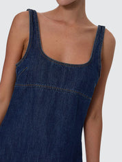 THRILLS LUCIANA DENIM MINI DRESS CLASSIC SUMMER FIT MID BLUE WASH