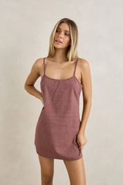 RHYTHM LUCY CHECK SLIP MINI DRESS WOMENS RUST