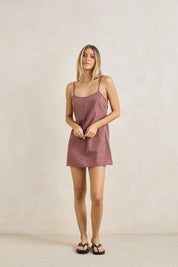 RHYTHM LUCY CHECK SLIP MINI DRESS WOMENS RUST