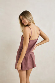 RHYTHM LUCY CHECK SLIP MINI DRESS WOMENS RUST