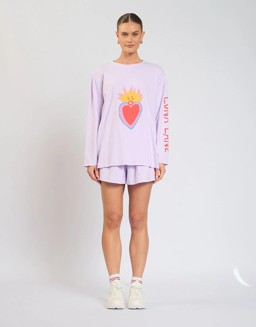 LUNA LANE HEARTS ON FIRE LONG SLEEVE TEE – WOMENS OVERSIZED COTTON LONG SLEEVE