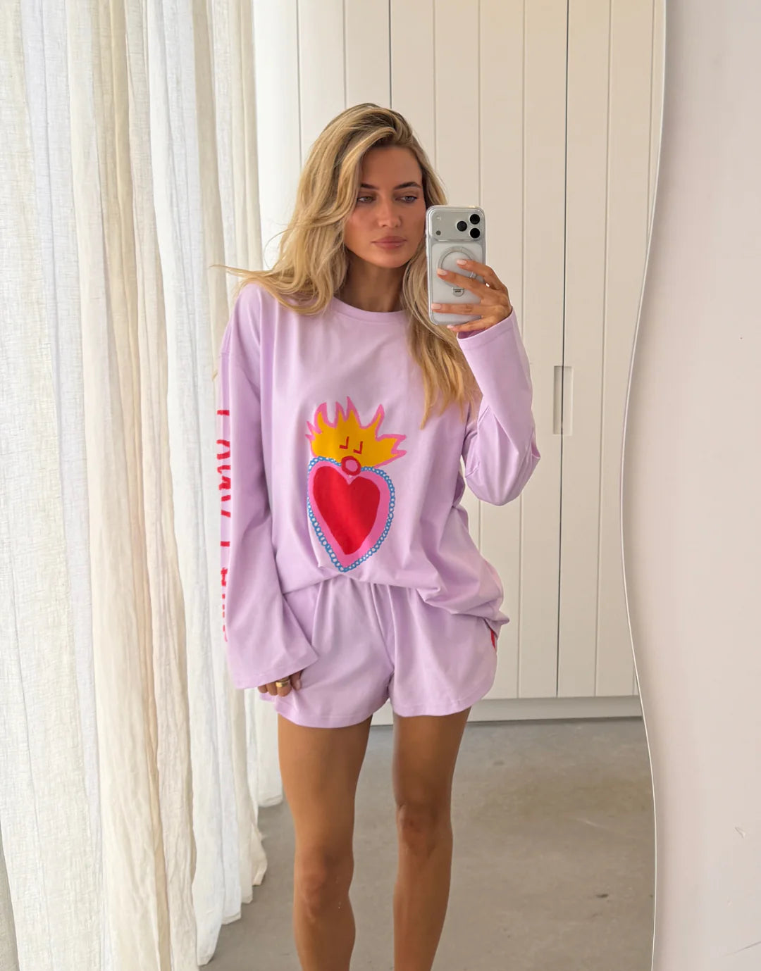 LUNA LANE HEARTS ON FIRE LONG SLEEVE TEE – WOMENS OVERSIZED COTTON LONG SLEEVE