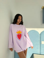 LUNA LANE HEARTS ON FIRE LONG SLEEVE TEE – WOMENS OVERSIZED COTTON LONG SLEEVE