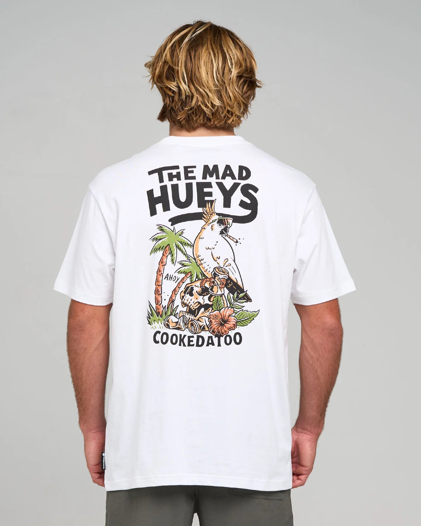 THE MAD HUEYS COOKEDATOO AHOY MENS FISHING TEE COTTON SURF TSHIRT WHITE