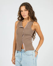 SILENT THEORY MARLEIGH KNIT TANK WOMENS BROWN