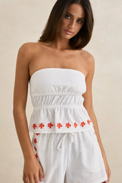 RHYTHM MELIA FLORAL EMBROIDERED STRAPLESS TOP WHITE