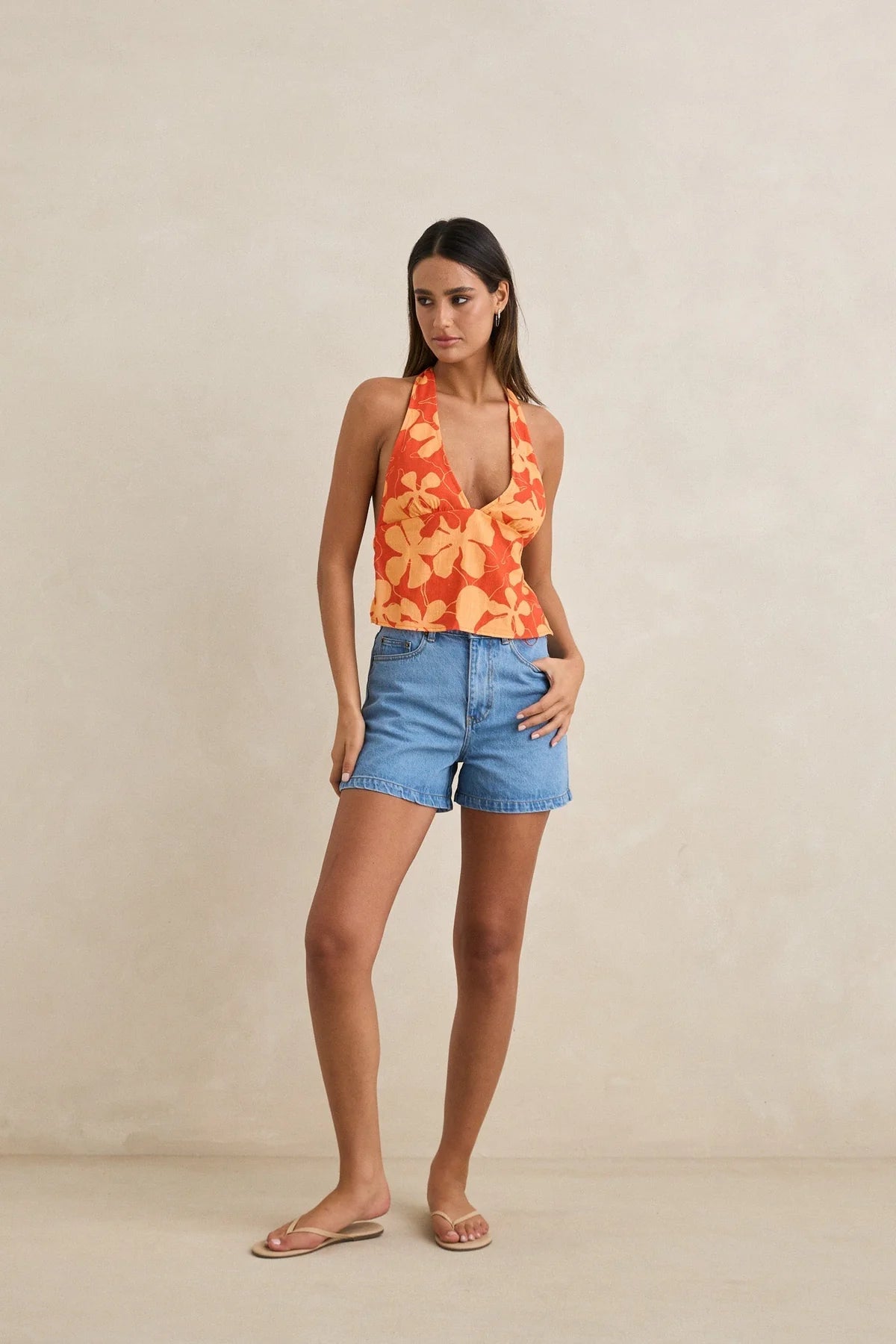 RHYTHM MELIA FLORAL HALTER TOP WOMENS RED