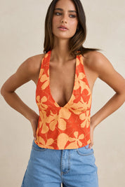 RHYTHM MELIA FLORAL HALTER TOP WOMENS RED