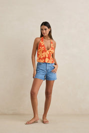 RHYTHM MELIA FLORAL HALTER TOP WOMENS RED