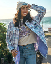 THE MAD HUEYS MERMAIDS DRINK FREE WOMENS OVERSIZED SHACKET COASTAL JACKET LAVENDER