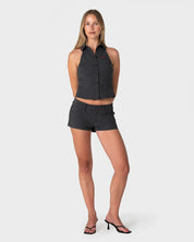 RUSTY MISSY MAY SLEEVELESS SHIRT WOMENS GREY PIN STRIPE