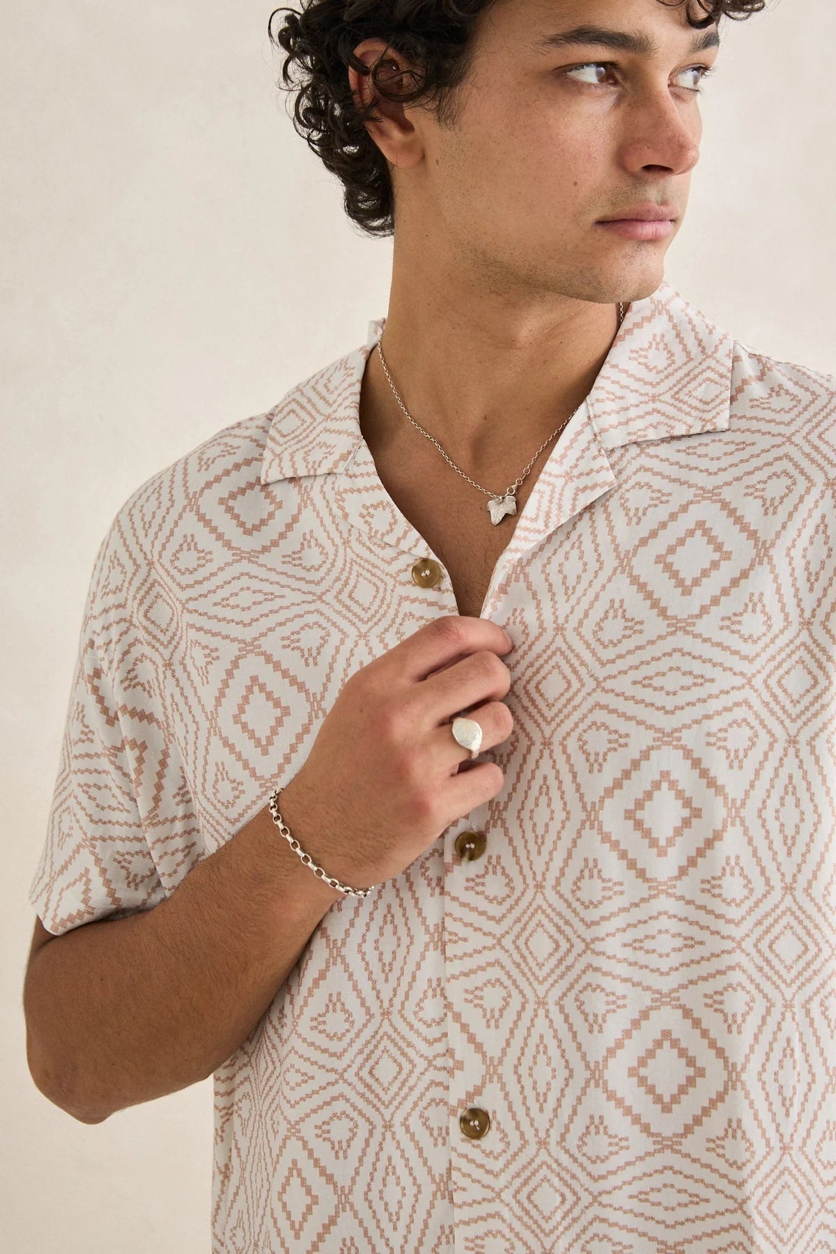 RHYTHM MOSAIC SS SHIRT MENS CUBAN COLLAR TOBACCO