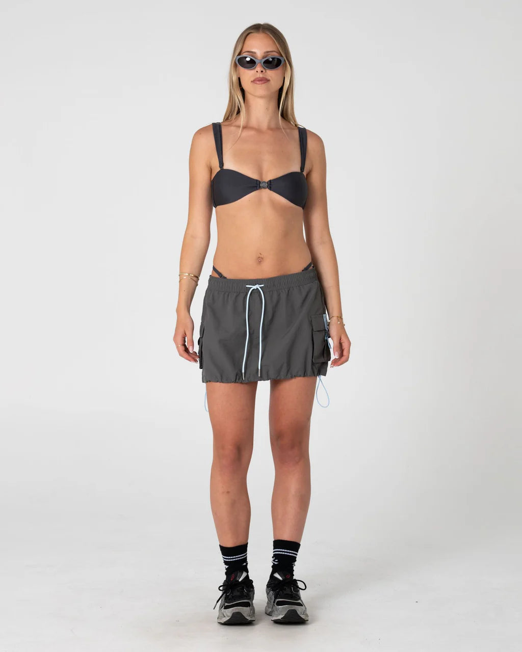 RUSTY NEW AGE LOW RISE MINI SKIRT WOMENS GREY BLUE
