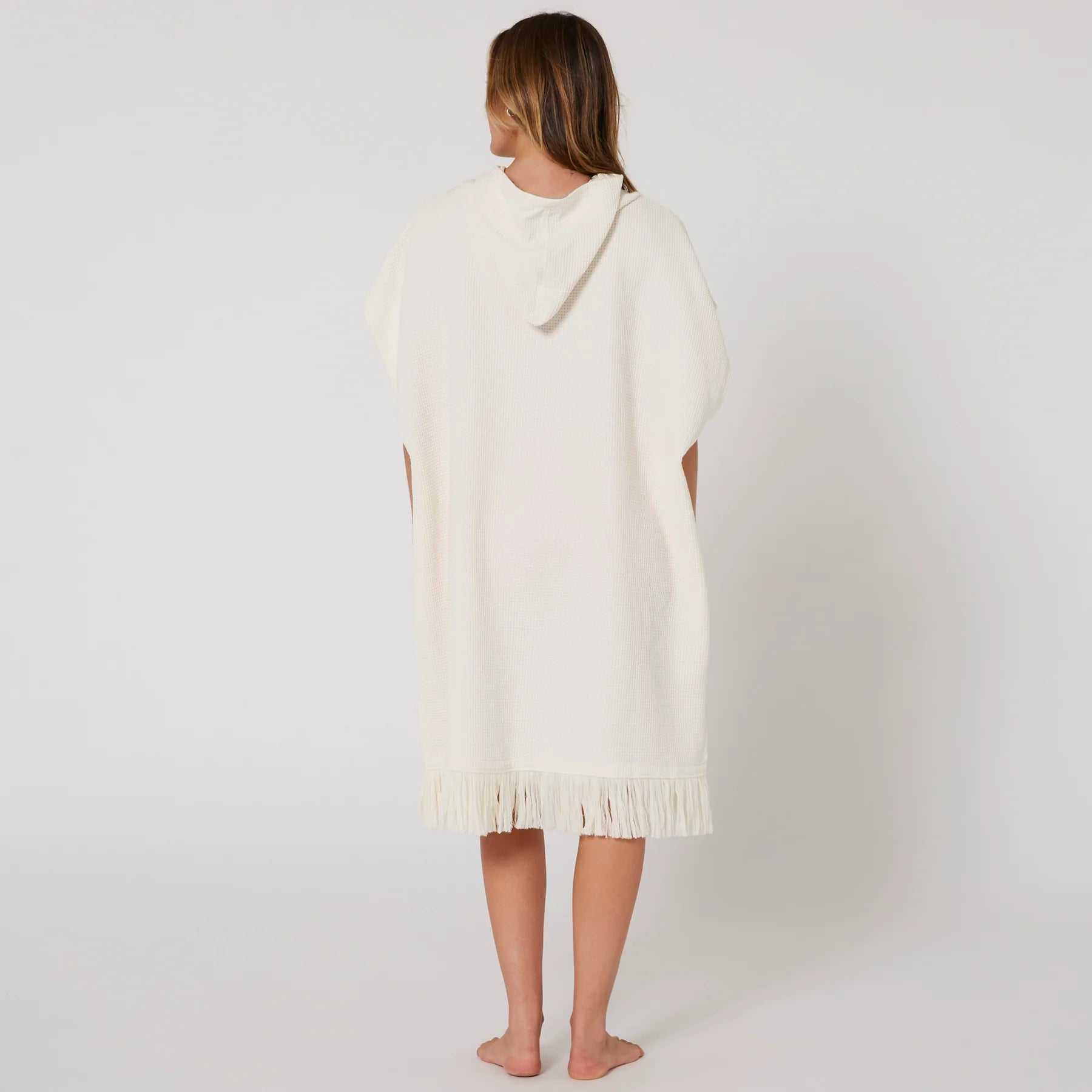 OCEAN & EARTH LADIES WAFFLE HOODED PONCHO – ANTIQUE WHITE