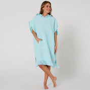 OCEAN & EARTH LADIES WAFFLE HOODED PONCHO – BLEACHED AQUA