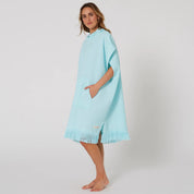 OCEAN & EARTH LADIES WAFFLE HOODED PONCHO – BLEACHED AQUA