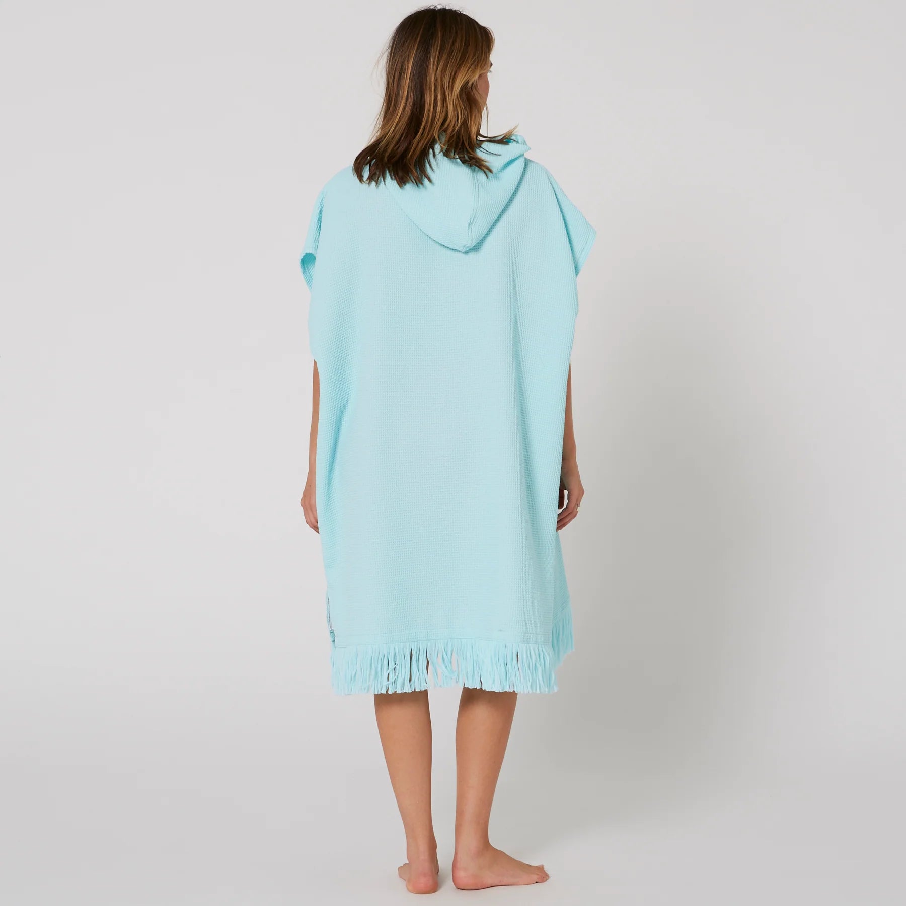 OCEAN & EARTH LADIES WAFFLE HOODED PONCHO – BLEACHED AQUA