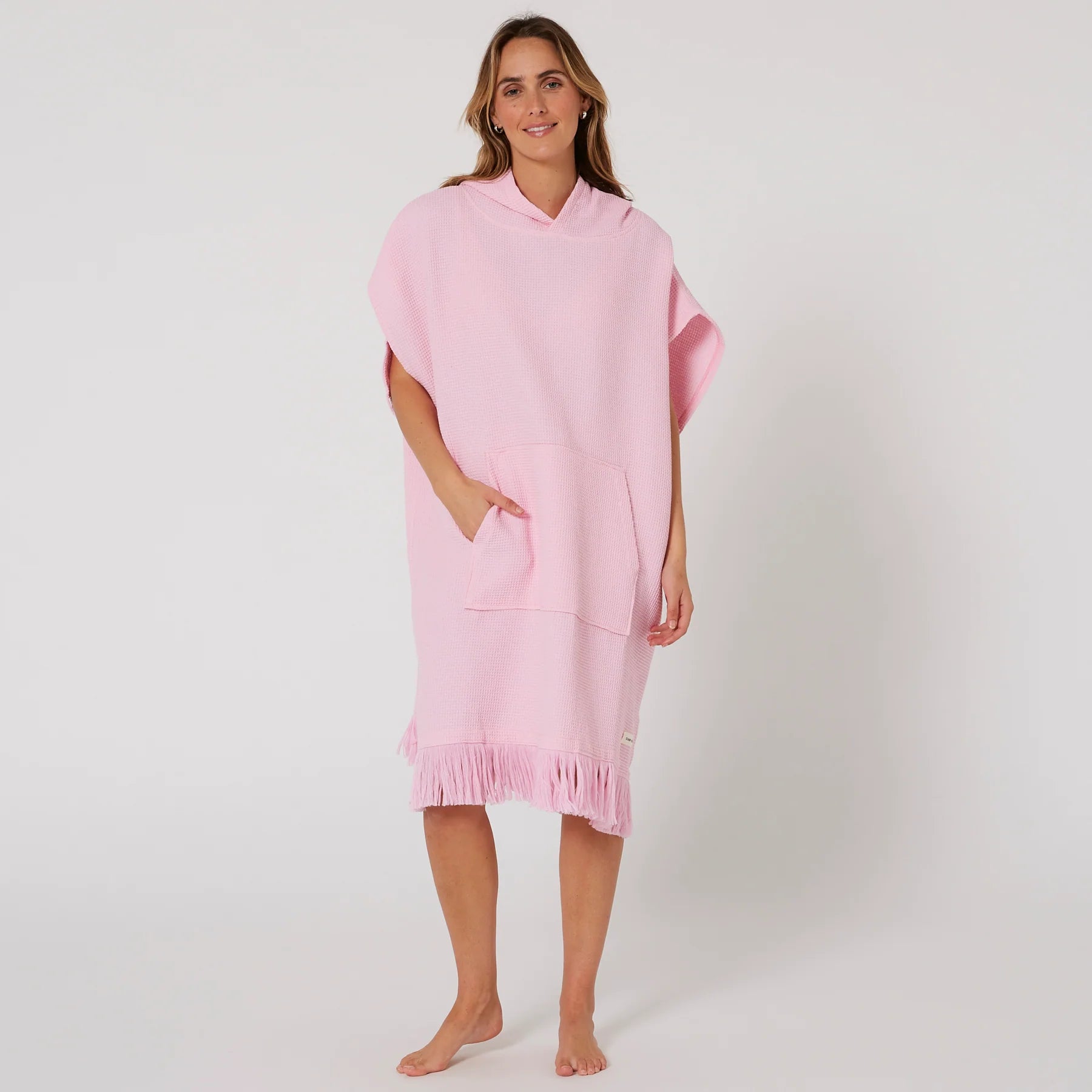 OCEAN & EARTH LADIES WAFFLE HOODED PONCHO – PINK SORBET