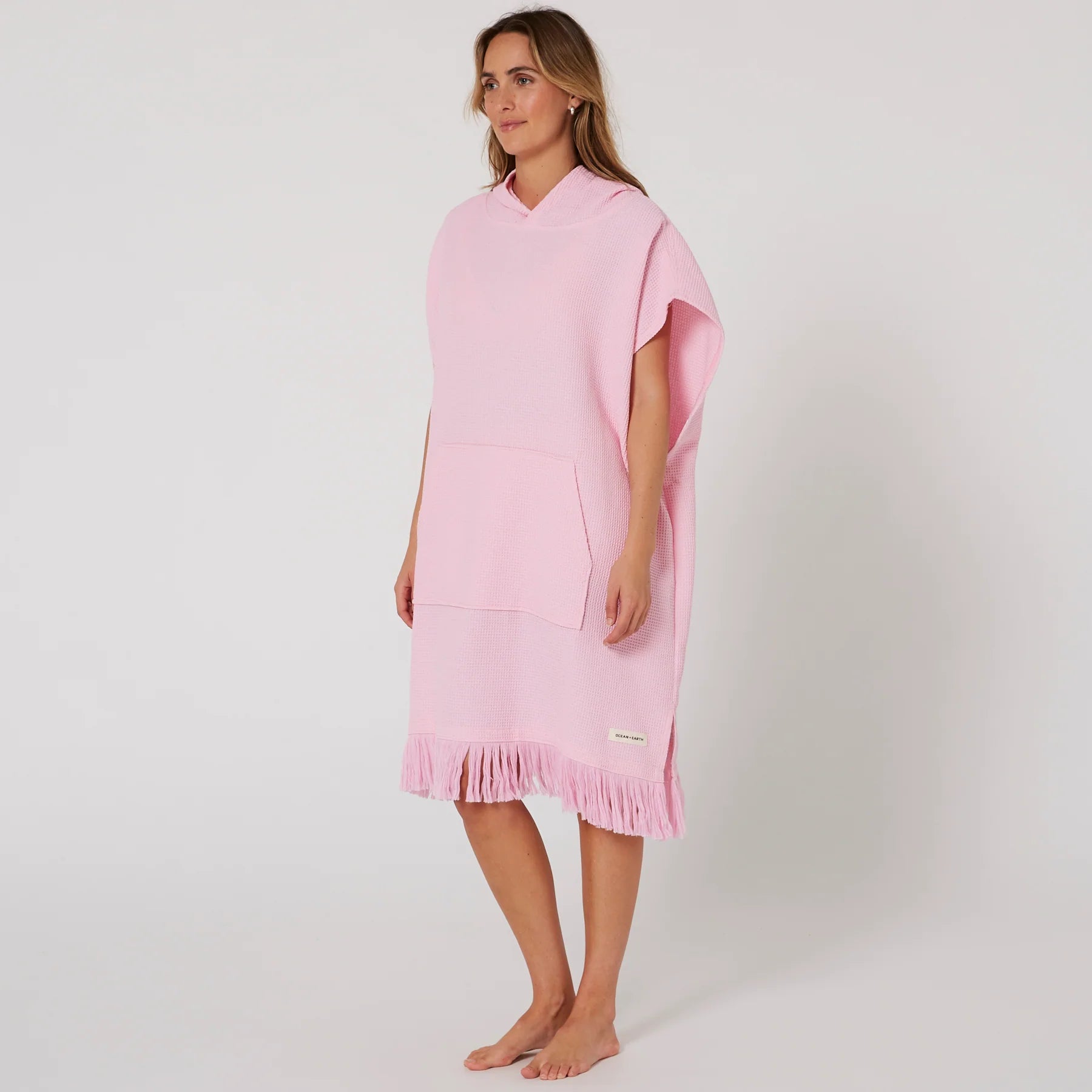 OCEAN & EARTH LADIES WAFFLE HOODED PONCHO – PINK SORBET