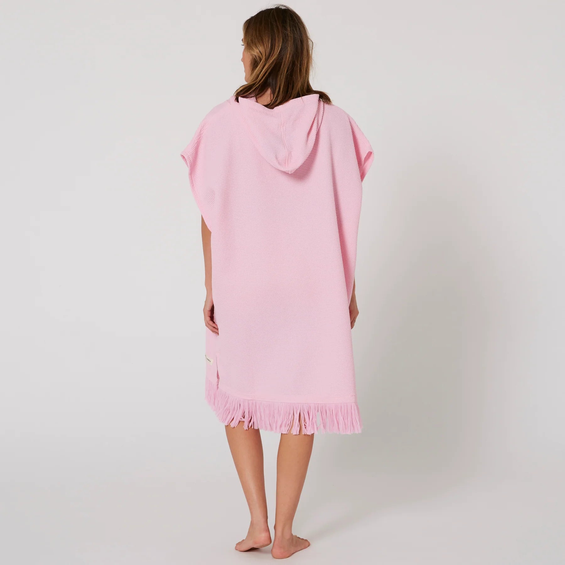 OCEAN & EARTH LADIES WAFFLE HOODED PONCHO – PINK SORBET