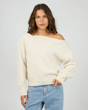 SILENT THEORY OFF SHOULDER KNIT JUMPER – OAT
