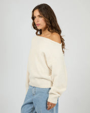 SILENT THEORY OFF SHOULDER KNIT JUMPER – OAT