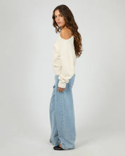 SILENT THEORY OFF SHOULDER KNIT JUMPER – OAT