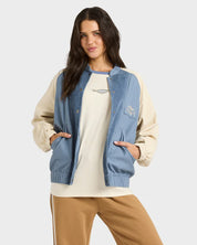 BILLABONG OG BURLEIGH WOMENS CORDUROY BOMBER JACKET STONE BLUE SURF JACKET