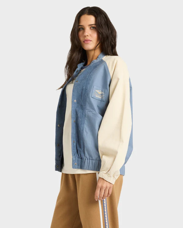BILLABONG OG BURLEIGH WOMENS CORDUROY BOMBER JACKET STONE BLUE SURF JACKET