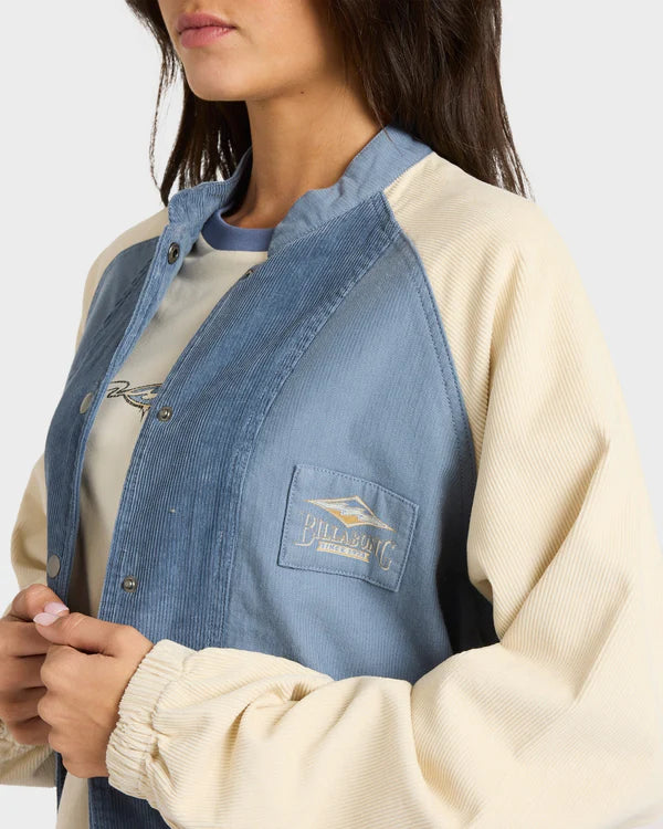 BILLABONG OG BURLEIGH WOMENS CORDUROY BOMBER JACKET STONE BLUE SURF JACKET