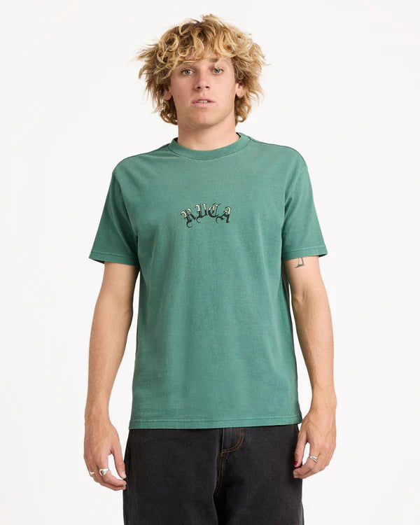 RVCA OLDE RVCA MENS T SHIRT GRASS GREEN SURF SKATE LOGO TEE
