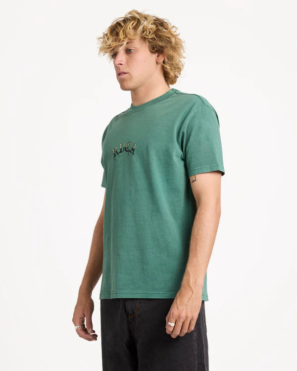 RVCA OLDE RVCA MENS T SHIRT GRASS GREEN SURF SKATE LOGO TEE