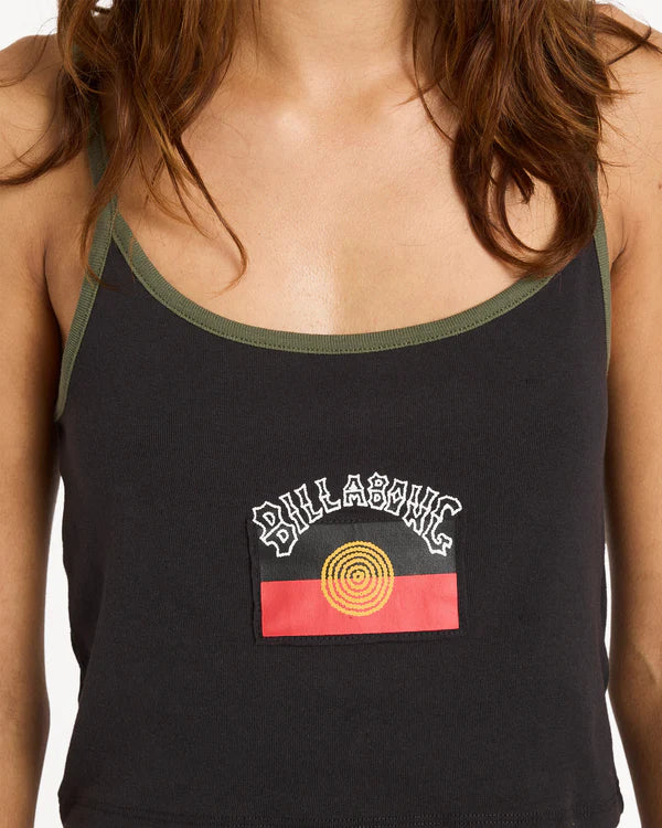 BILLABONG OTIS FLAG WOMENS TANK TOP BLACK GRAPHIC SURF SINGLET