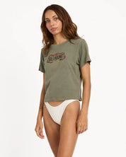 BILLABONG OTIS SNAKE WOMENS CROP T SHIRT PINE GRAPHIC SURF TEE