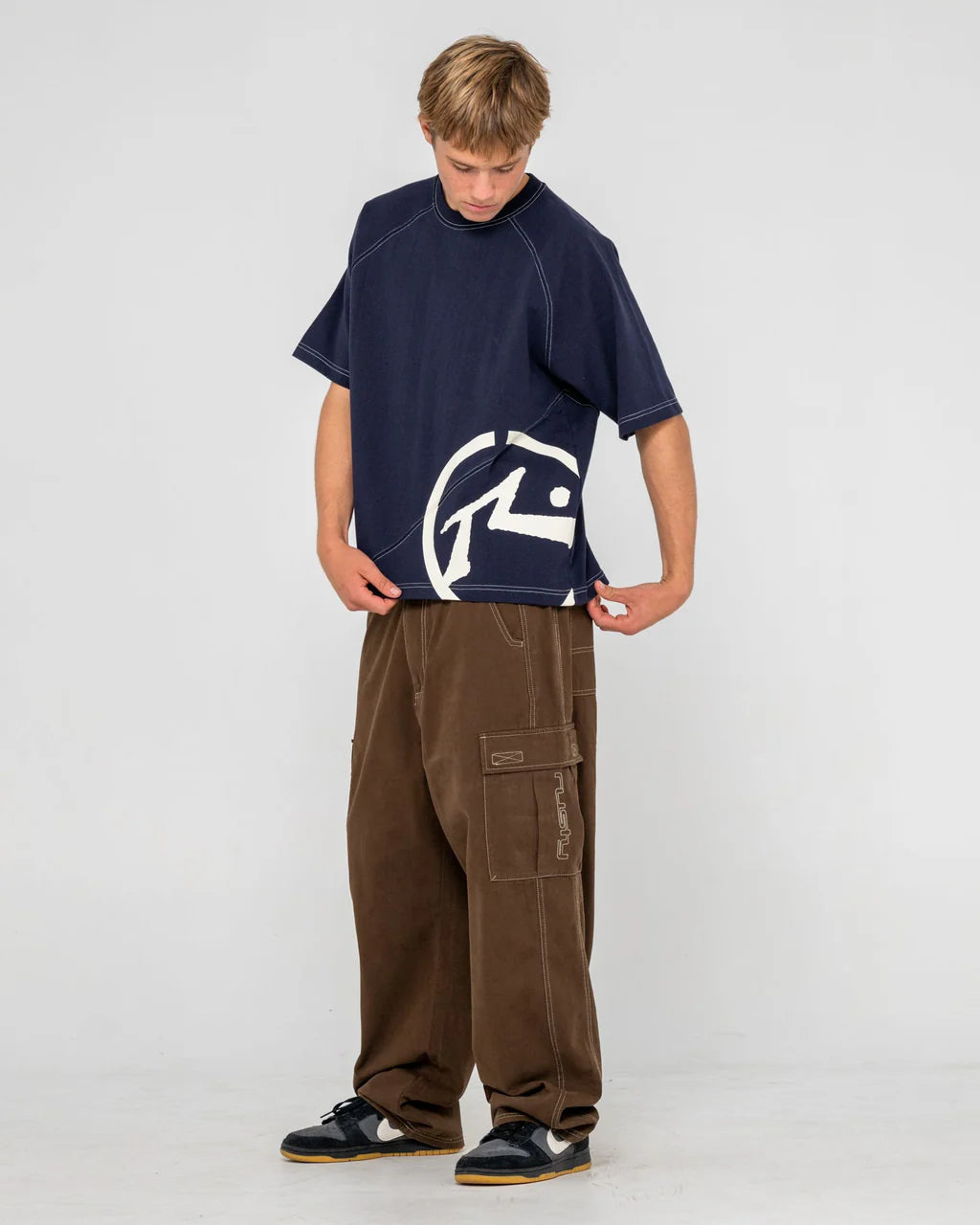 RUSTY PABLO GRAPHIC CROPPED T SHIRT NAVY MENS SURF SKATE TEE