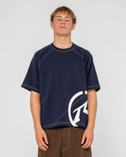 RUSTY PABLO GRAPHIC CROPPED T SHIRT NAVY MENS SURF SKATE TEE