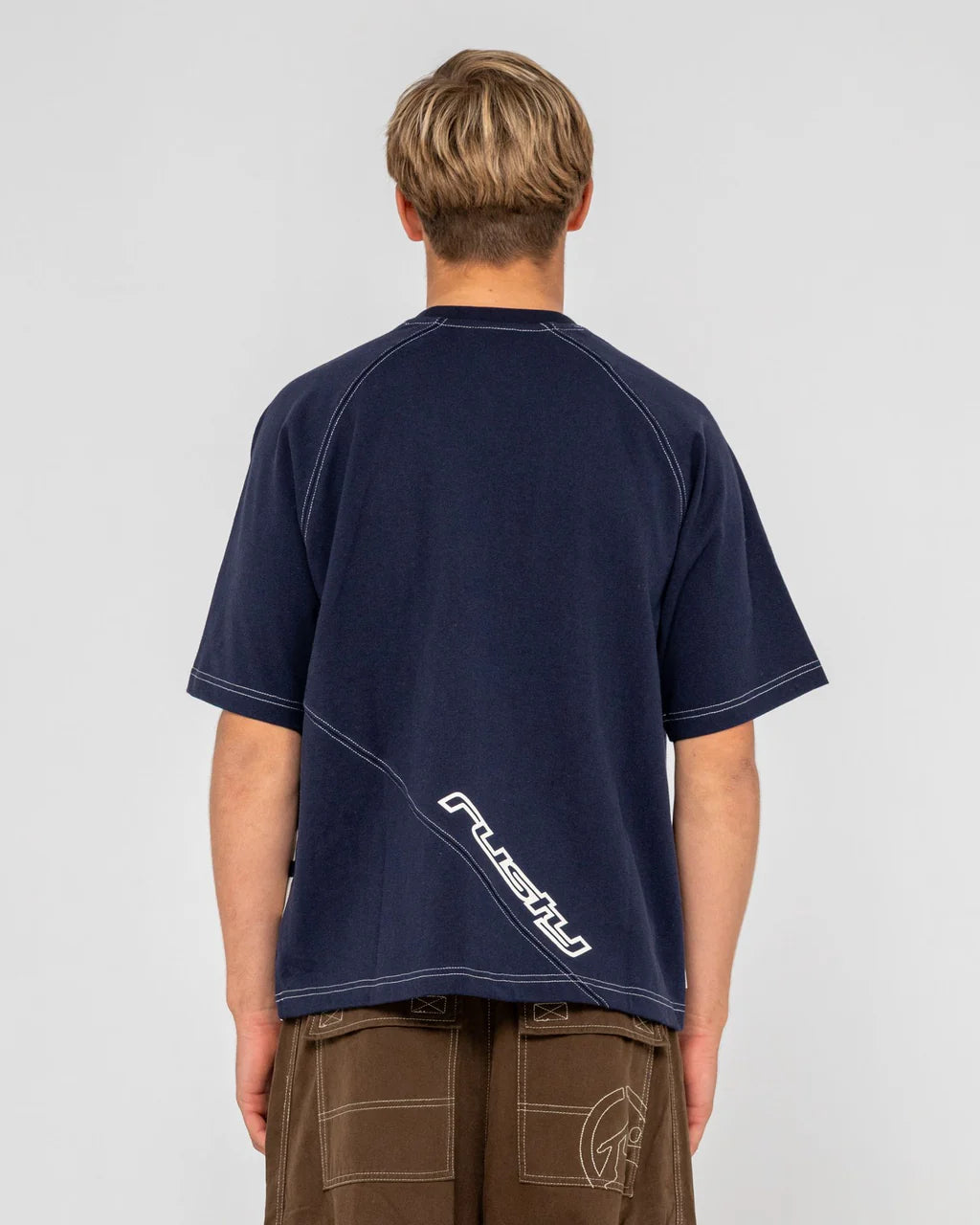 RUSTY PABLO GRAPHIC CROPPED T SHIRT NAVY MENS SURF SKATE TEE
