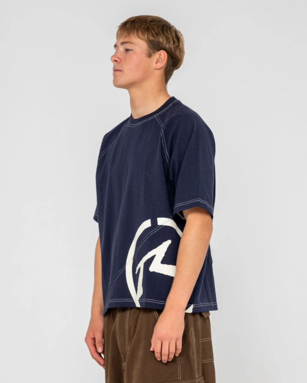 RUSTY PABLO GRAPHIC CROPPED T SHIRT NAVY MENS SURF SKATE TEE