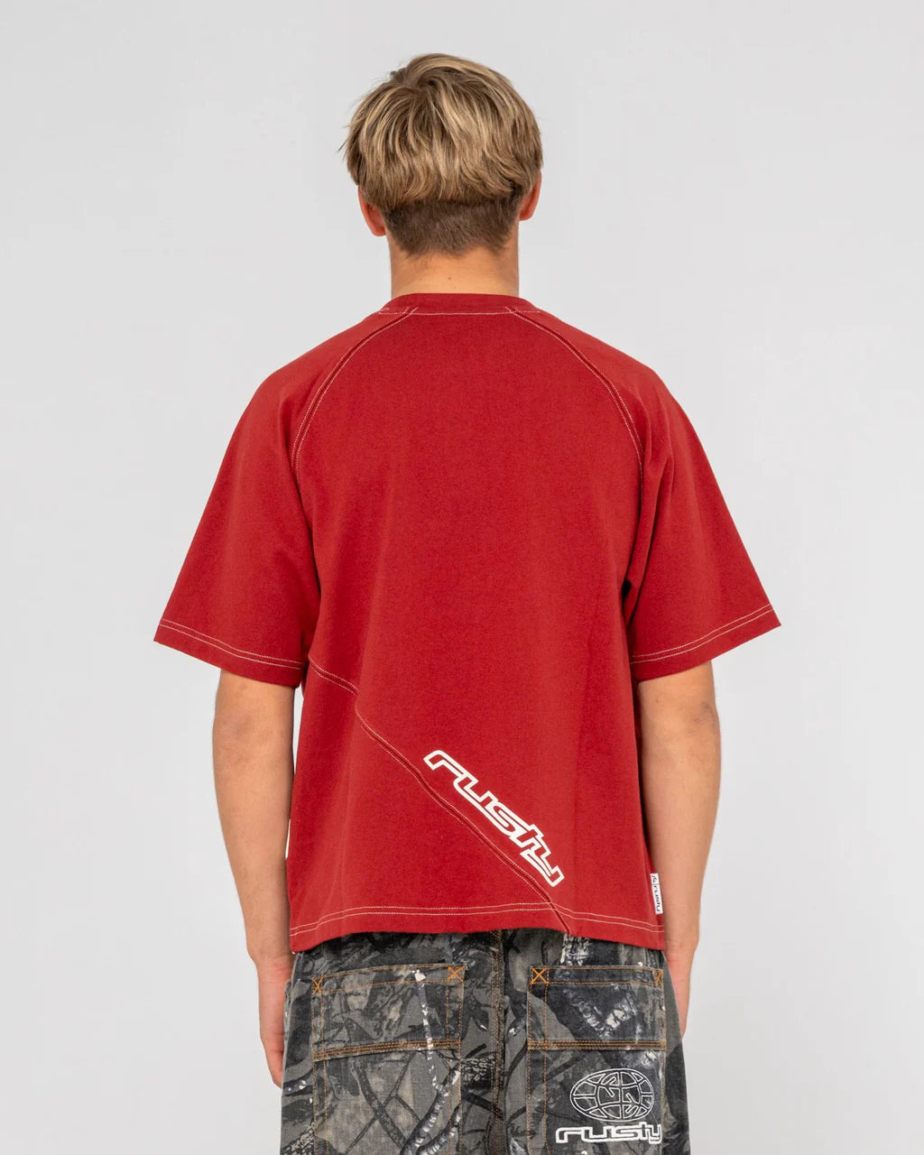 RUSTY PABLO GRAPHIC CROPPED T SHIRT VINTAGE RED MENS SURF SKATE TEE