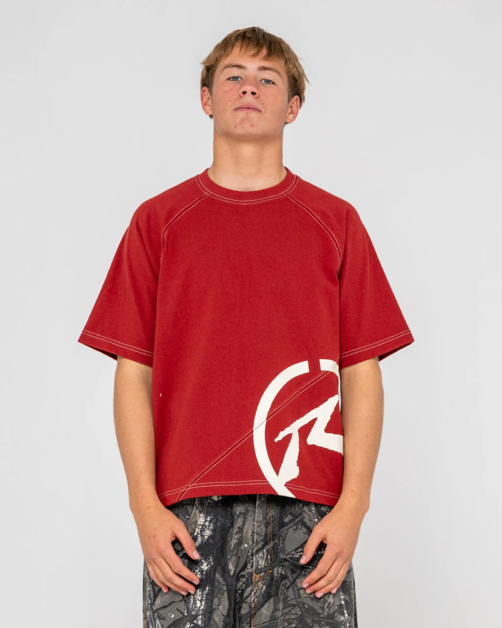 RUSTY PABLO GRAPHIC CROPPED T SHIRT VINTAGE RED MENS SURF SKATE TEE