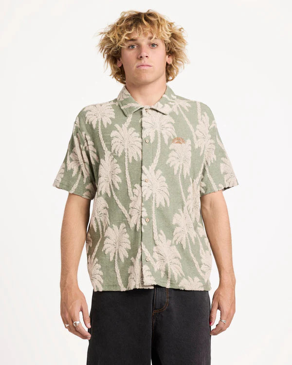 RVCA PALM FALL MENS SHORT SLEEVE SHIRT JADE SURF BEACH BUTTON UP