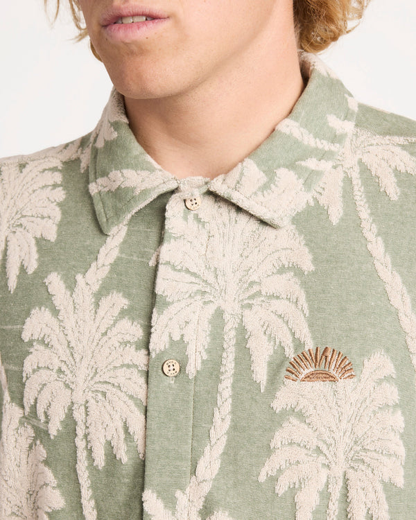 RVCA PALM FALL MENS SHORT SLEEVE SHIRT JADE SURF BEACH BUTTON UP