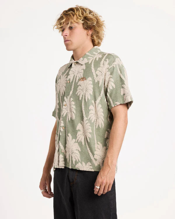 RVCA PALM FALL MENS SHORT SLEEVE SHIRT JADE SURF BEACH BUTTON UP