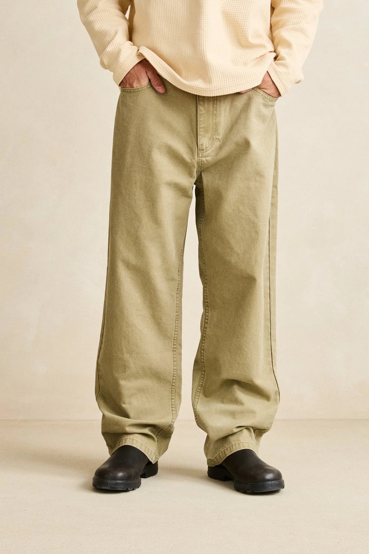 RHYTHM PALMER PANT MENS RELAXED FIT ELASTIC WAIST BEIGE