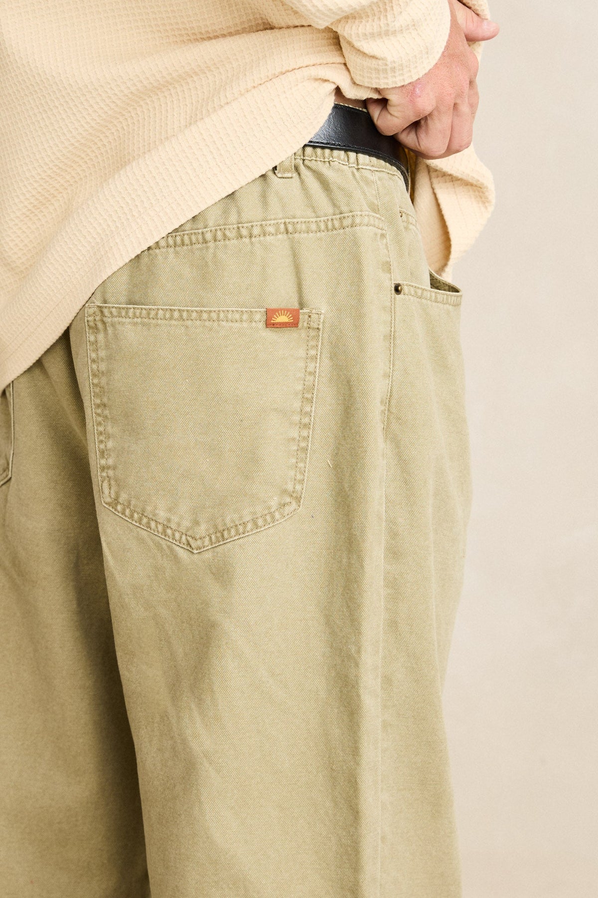 RHYTHM PALMER PANT MENS RELAXED FIT ELASTIC WAIST BEIGE